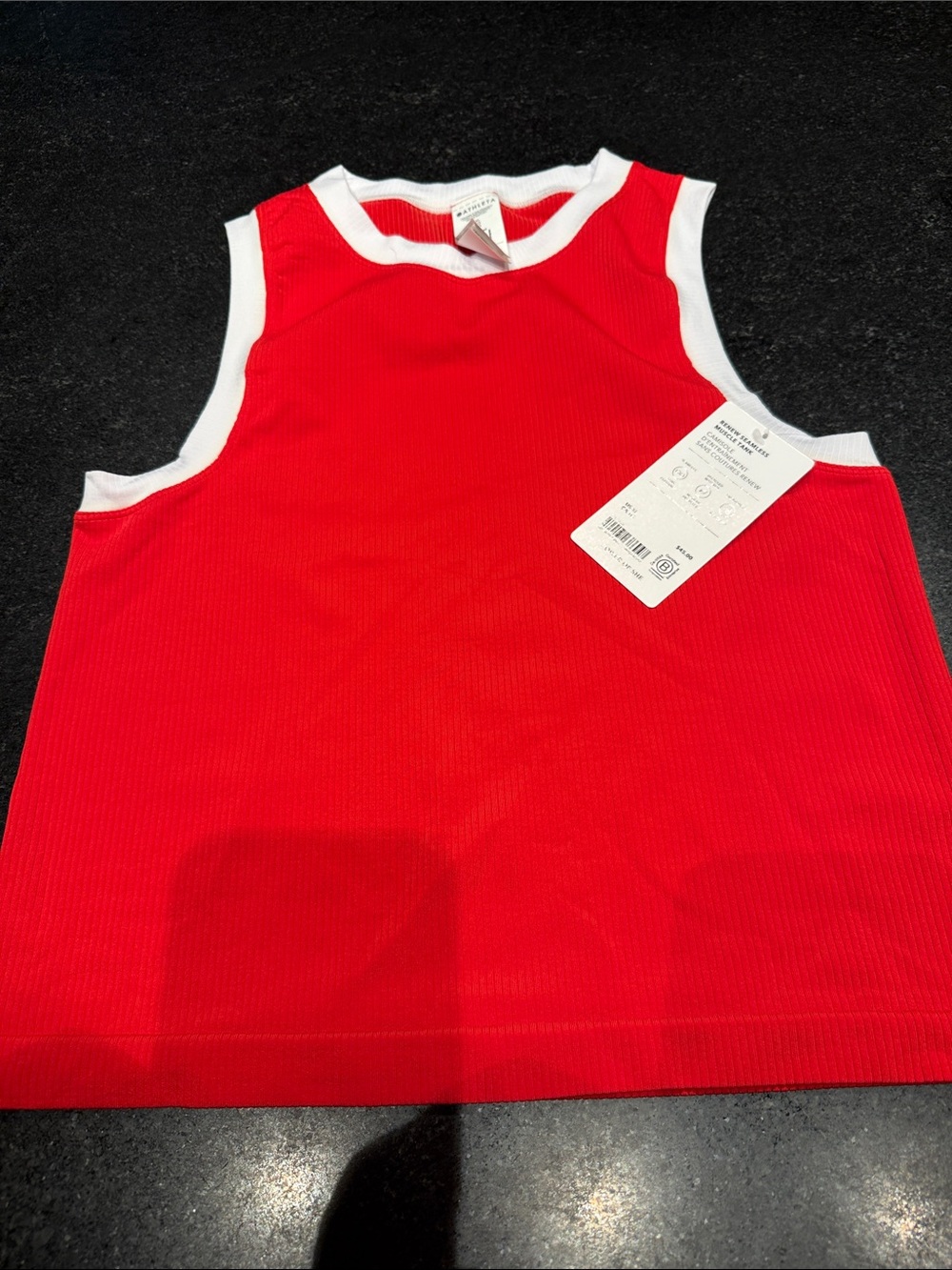 NWT Athleta Cropped Red Ribbed Tank Top with White Trim